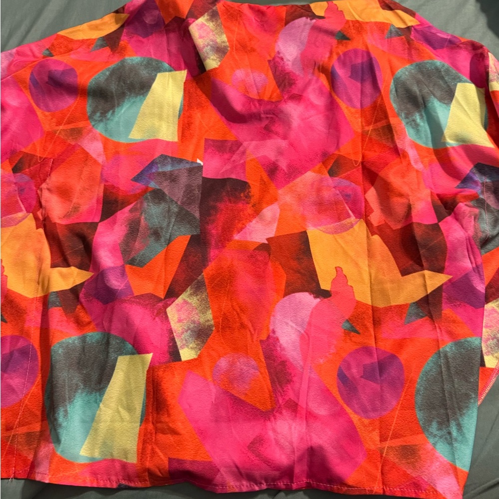 SHEIN Colorful Abstract Blouse - Pink, Orange, Yellow, Blue